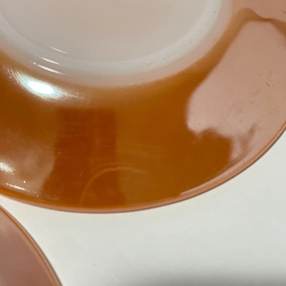 Vintage Fire King Peach Lustre Laurel Leaf Iridescent Cups and Saucers Set‎ of 5